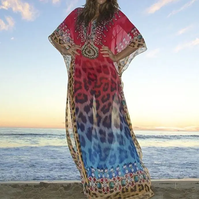 Vestido playero con estampado bohemio para mujer, Túnica Sexy para playa, ropa de playa, traje de baño, pareo de Bikini, sarongas