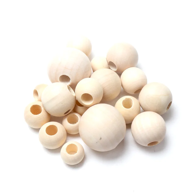 8-50MM Wooden Beads Natural Round for Jewelry Making DIY Bracelet Bead Accessories Loose Ball Beads Big Hole Supply