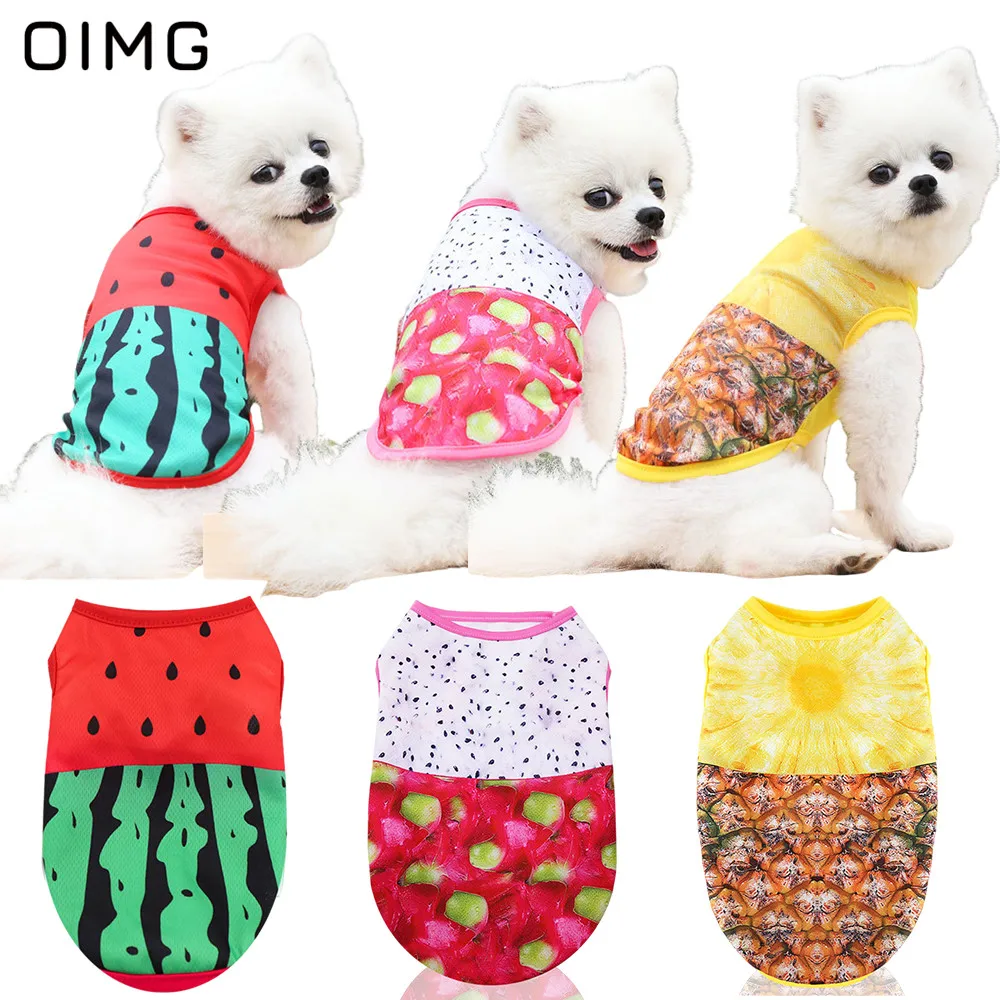 OIMG Small Dog Clothes For Spitz Pomeranian Chihuahua Fruit Print Puppy Sleeveless Summer Cat Clothes Dog T-shirts Pet Costume