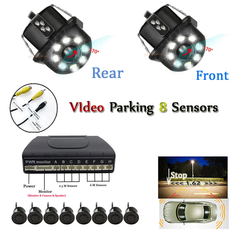 

High Quality Car Parking Sensor 8 Sensors 7 Colors Selectable For Rear and Front Camer Audible Alarm Buzzer System Show Distance