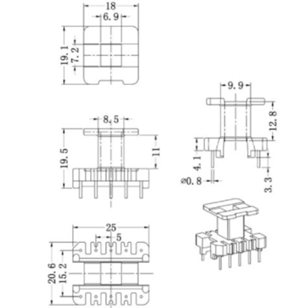 5 Sets EE25 5+5pin Transformer Bobbin PC40 Ferrite Core Vertical