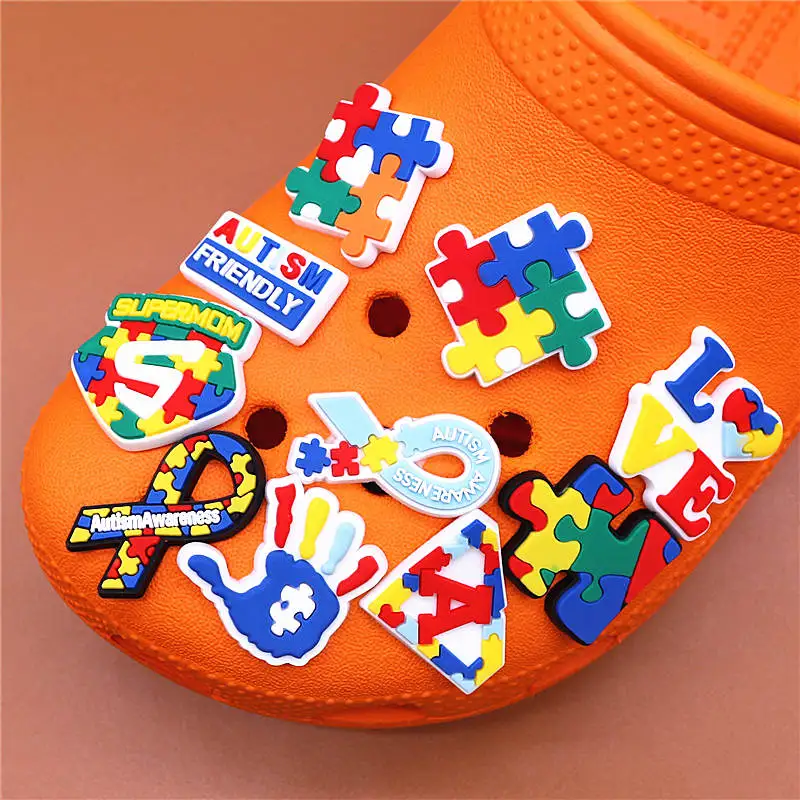 Funny Puzzle Style Shoe Charms Novelty Autism Friendly Garden Shoes Accessories Decoration fit Buckle Kids Gifts