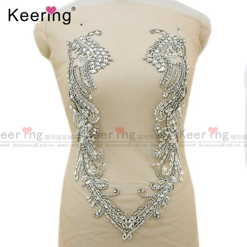 

Handmade Silver Body Rhinestone Applique for Party Dress, Double Use, WDP-126