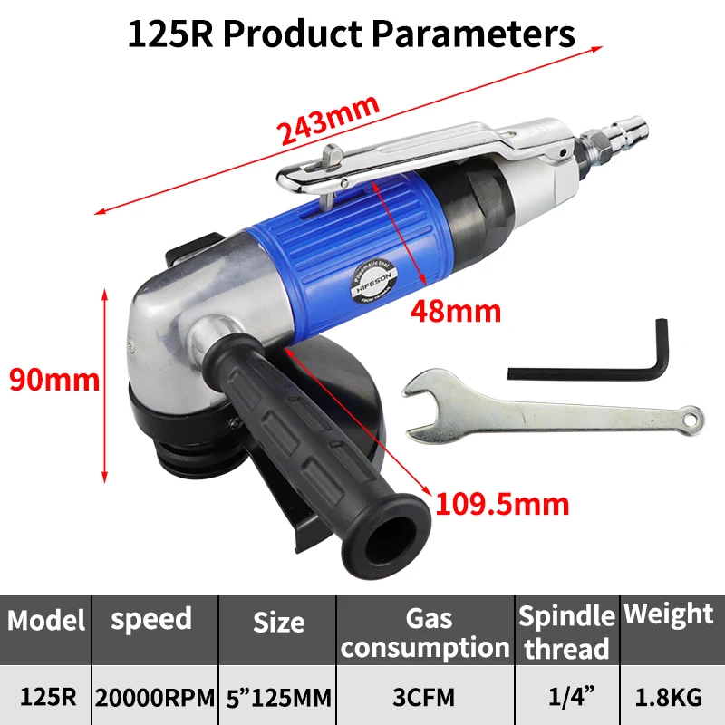 Imagem -02 - Polegada Pneumático Moedor de Ângulo Grande Torque Moagem Máquina Polimento Pedra Moagem Derusting Ferramenta Pneumática Lixadeira Orbital Moedor Politriz Afiador de Faca Lixadeira de Cinta Lichadeira Eletrica 125r
