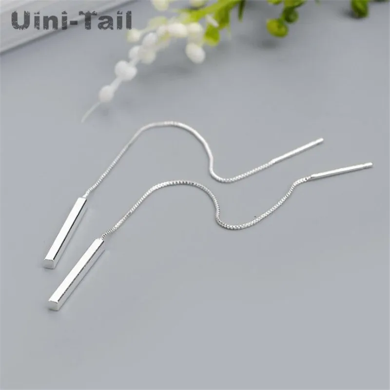 Uini-Tail hot new 925 Tibetan silver rectangular geometric ear line personality tassel simple temperament sweet long ear line