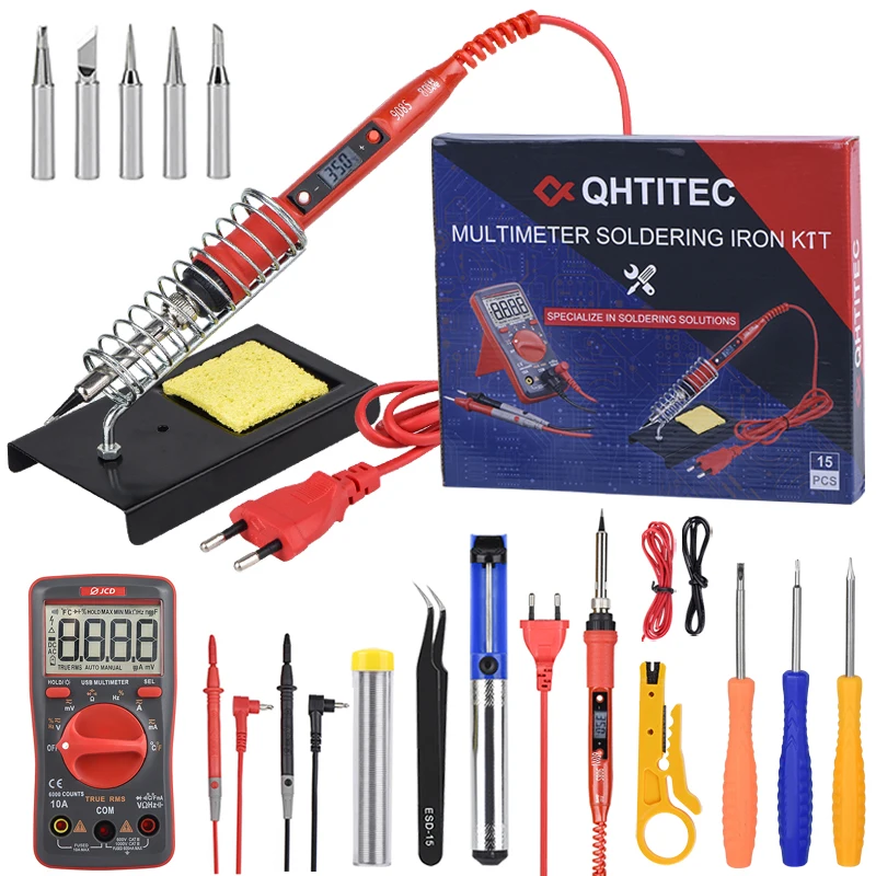 Jcd 80W Digitale Elektrische Soldeerbout Temperatuur Instelbaar Lcd-Scherm Met Multifunctionele Multimeter Soldeerlasgereedschap