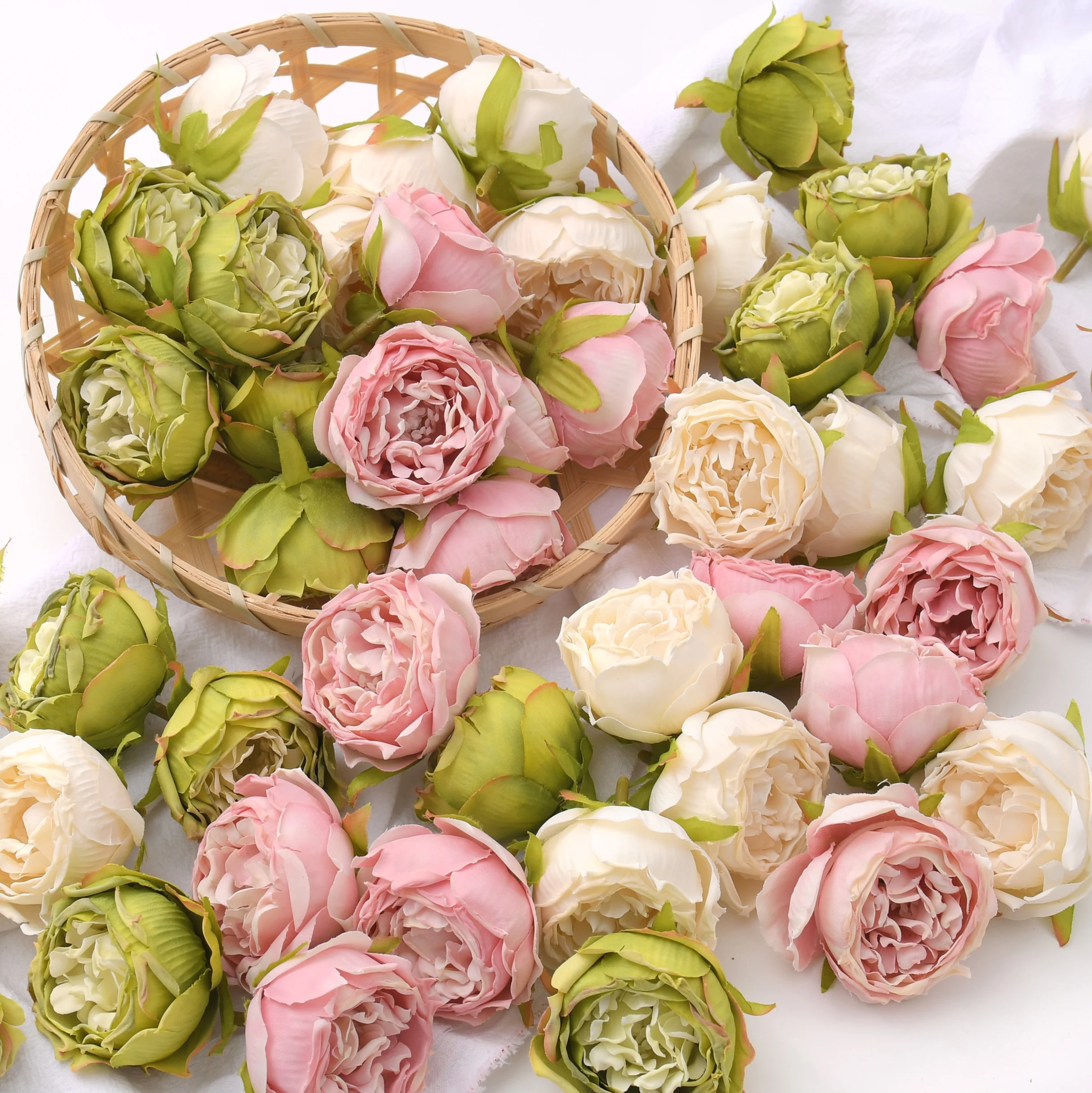 30pcs 5cm Oil painting vintage Rose Artificial Silk Flower Heads Wedding Decoration DIY Wreath Scrapbooking Craft Fake Flowers