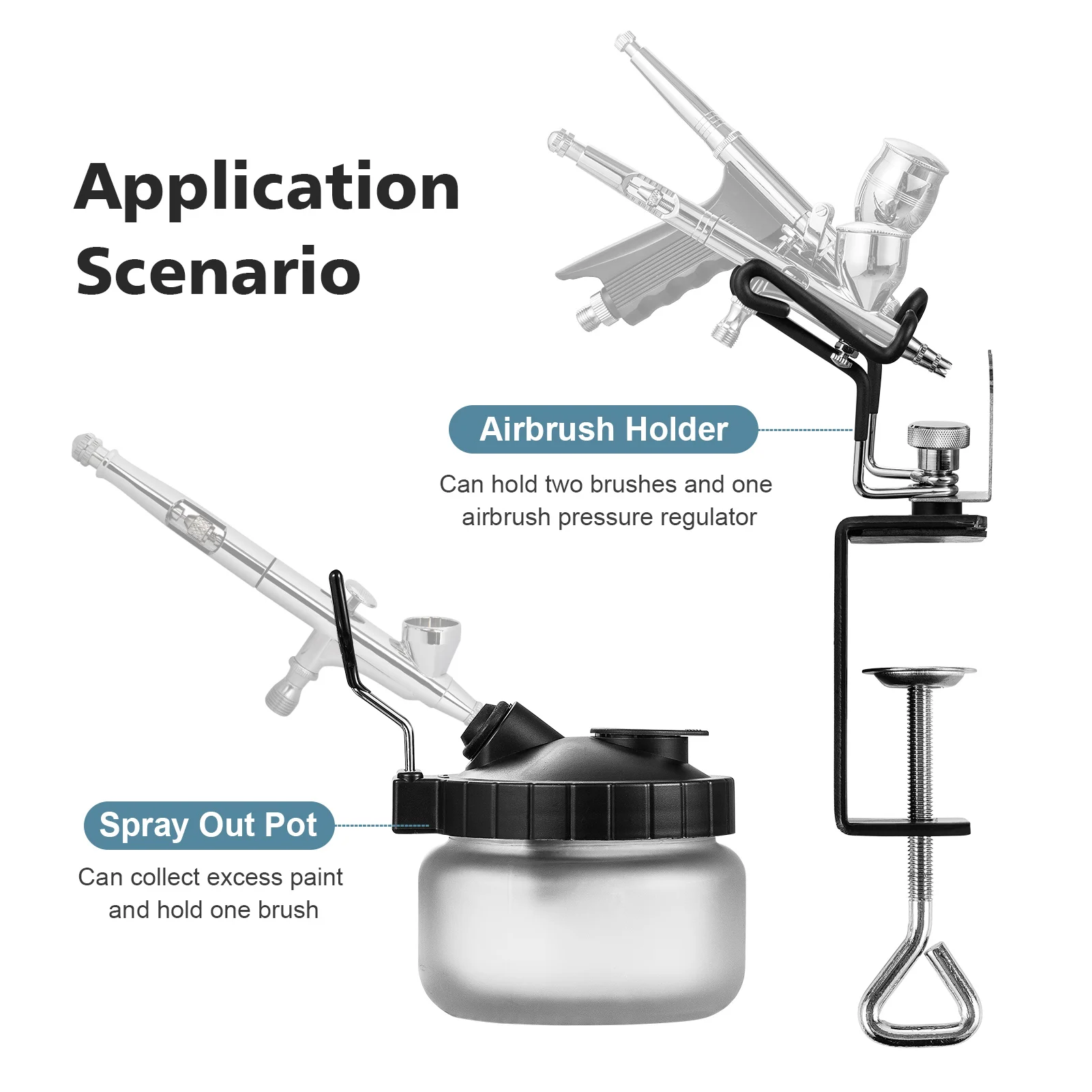 Universal Airbrush Holder Two-Brush Holder Clamp-on Table Stand with Universal Spray Out Pot Set