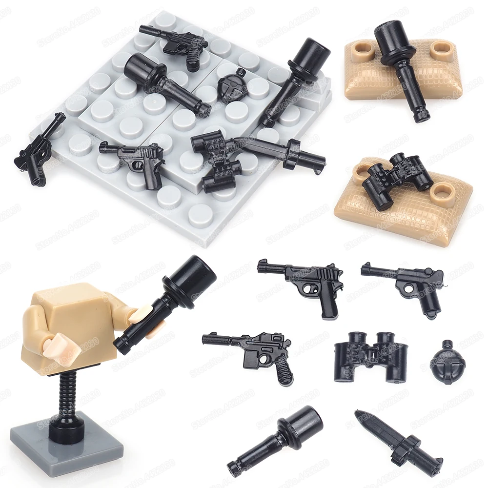 Military Assembly Shank Hand Bomb Building Block Moc WW2 Figures Weapons Equipment Kettle Gun Set Model Child Christmas Gift Toy