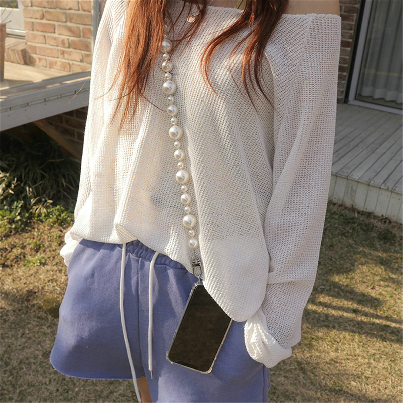 

Длинный жемчужный ремешок для сотового телефона, ремешок, цепочка для женской сумки, подвесной шнур для мобильного телефона, смартфона, цепочка на плечо