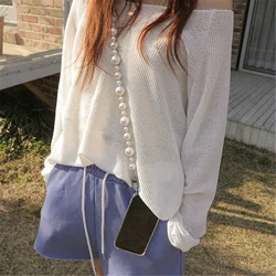 Long Pearl Cellphone Strap Lanyard Bag Chain for Women Phone Case Hanging Cord for Mobilephone Smartphone Shoulder Strap Chain
