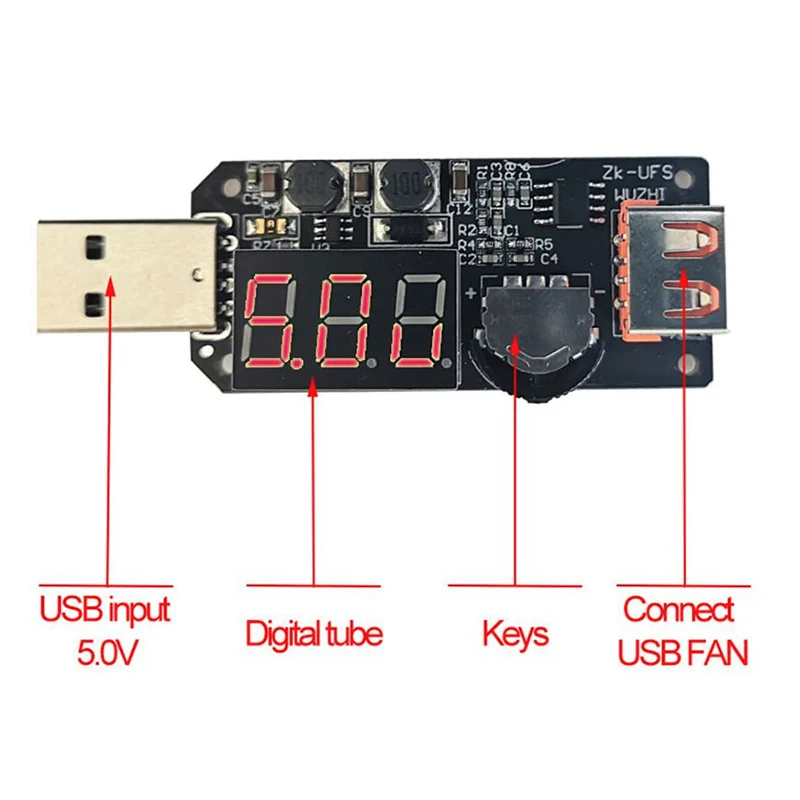 5V 5W USB Fan Governor Speed Controller Adjuster  USB light dimming timing USB voltage conversion Voltage display