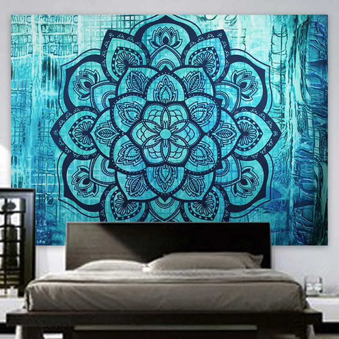 

Mandala Wall Hanging Blue Lotus Bohemian Decor Psychedelic Intricate Floral Flower Wall Decor Beach Tapestries