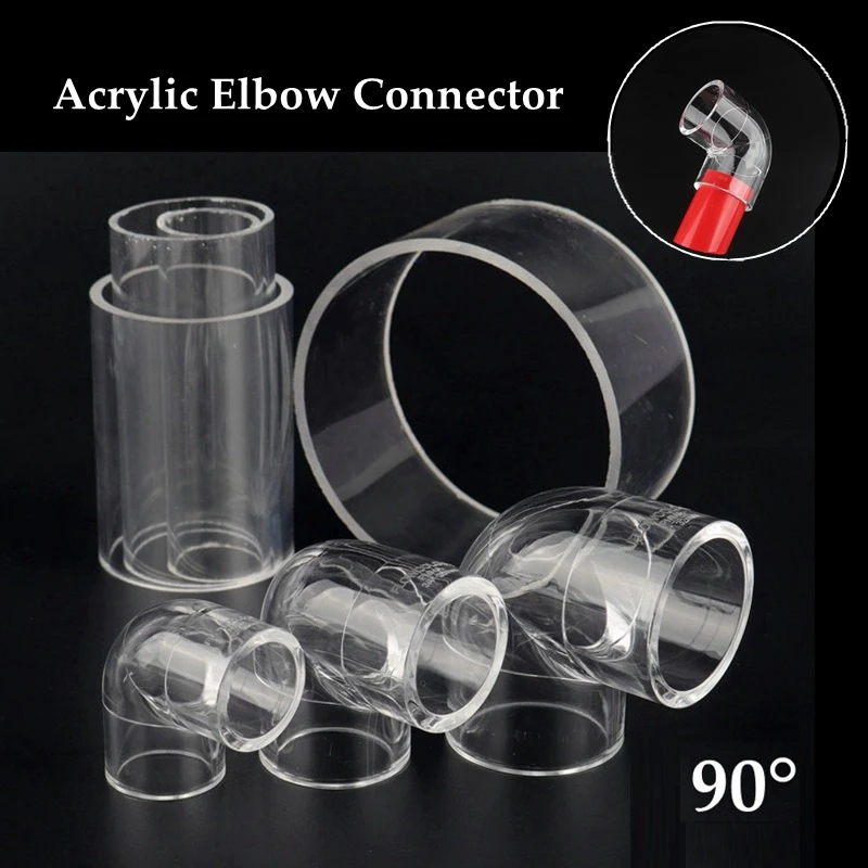 1pc I.D 20~32mm Transparent Acrylic Pipe Aquarium Fish Tank 90° Elbow Connector Plexiglass Water Supply Tube Home DIY Connector