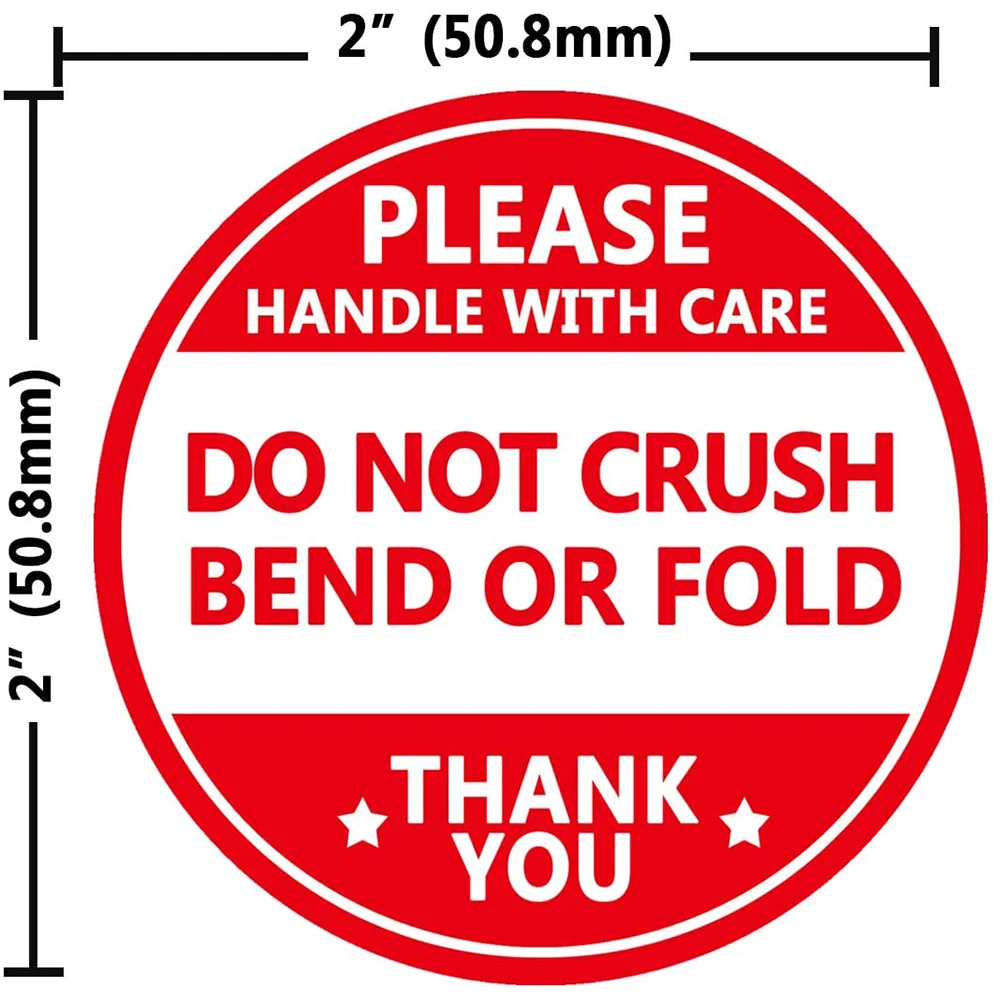 2 Inch Fragile Please Do Not Crush Bend or Fold Shipping Handling Warning Stickers Labels for Package 500 Pcs Per Roll