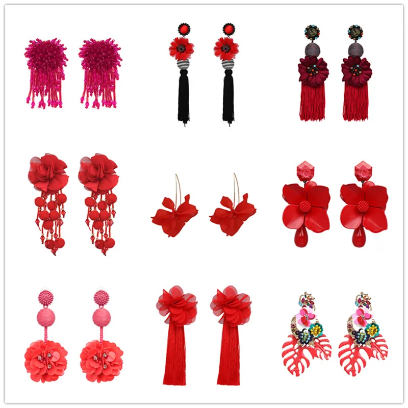 JURAN 32 Designs Red Bohemian Handmade Tassel Earrings For Women Female Crystal Dangle Earring Brincos Statement Fashion Jewelry