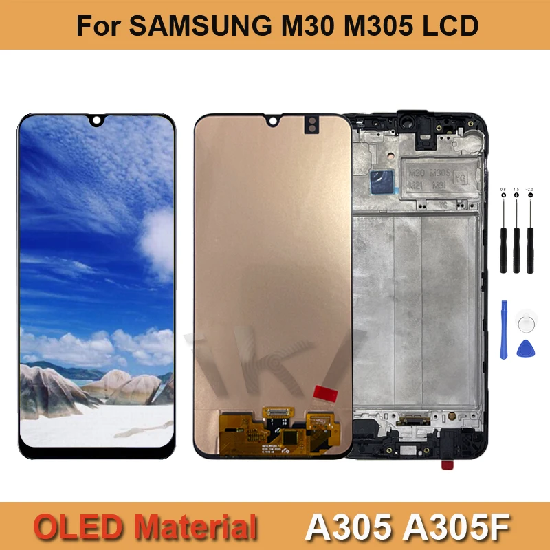 

M305 OLED Display Digitizer Parts 6.4"For Samsung Galaxy M30 M305 LCD Screen Repair Assembly With Frame Replacement Tools