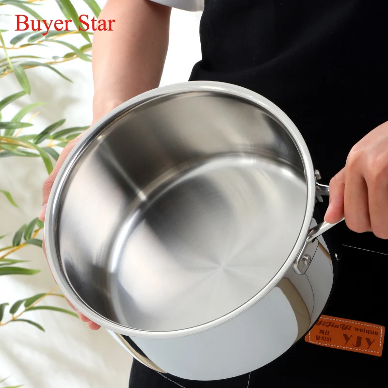 Thicken Golden stainless steel Boiling pot with lid kitchen soup Milk cooking pan long anti-heat handle cookware for restaurant