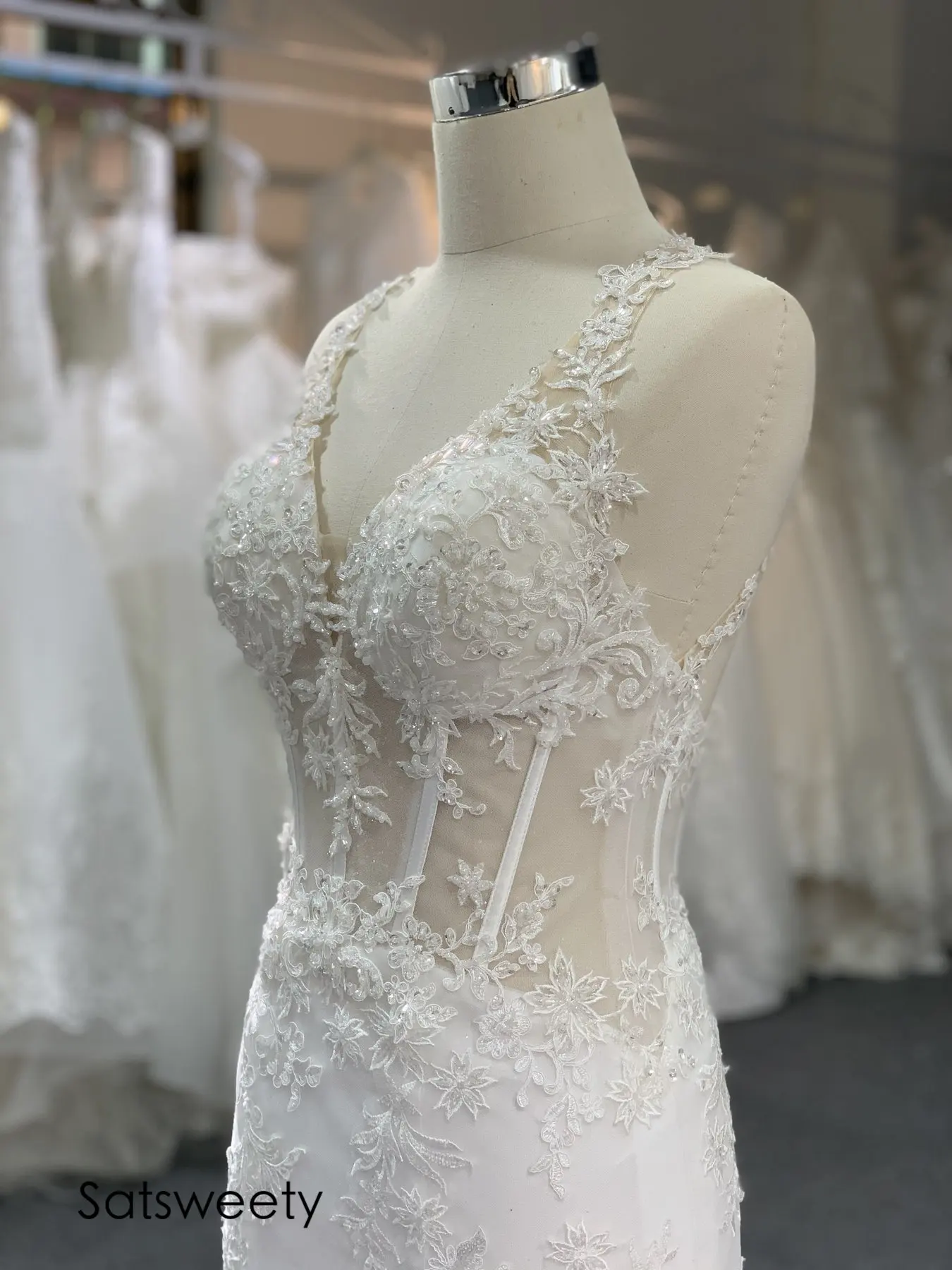 Robe de mariée de luxe avec perles, en dentelle, coupe sirène, personnalisée, en queue de chapelle, Photos réelles, 2021