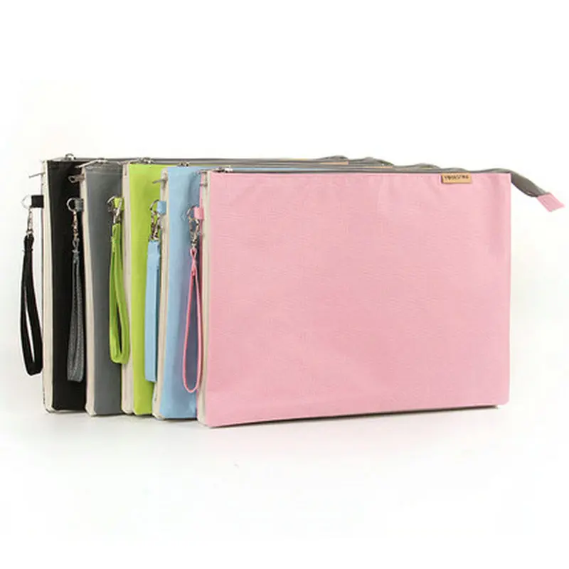 

Plain Cloth Fabric Document Bag A4 File Storage Zipper Pouch 3-compartment File Bag With Zipper