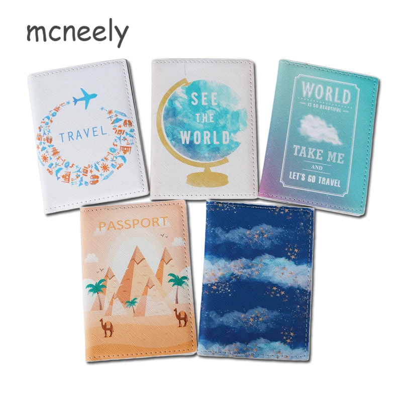 Travel Around The World Series Passport Cover Leather Bank Credit Card Case Ticket Folder Men and Women Passport  Holder 1PC