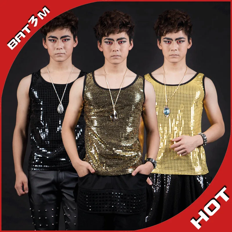 

black gold silver vest male ds slim sequins male fashion male costume show ds dance singer dancer party performance nightclub