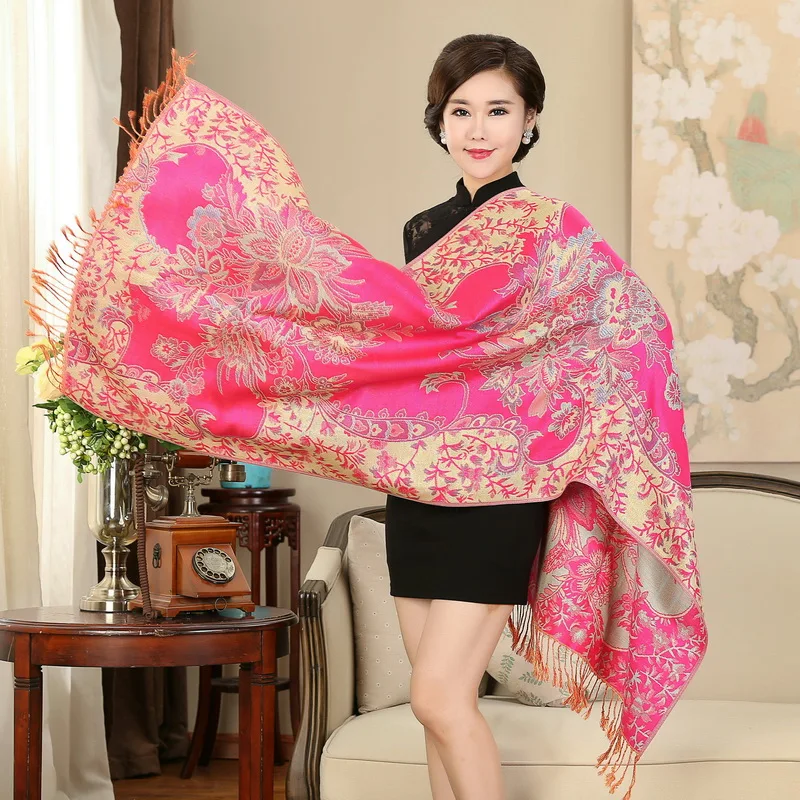 Luxury Brand for Woman Print Scarf Chinese Ethnic Style Flower Pattern Tassel Winter Warm And Soft Long Blanket Scarf Shawl