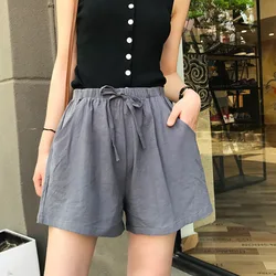 Casual Loose Linen Shorts Women Fitness Wide Leg Drawstring Black High Waist 2020 Summer Plus Size Harajuku Shorts Ropa De Mujer