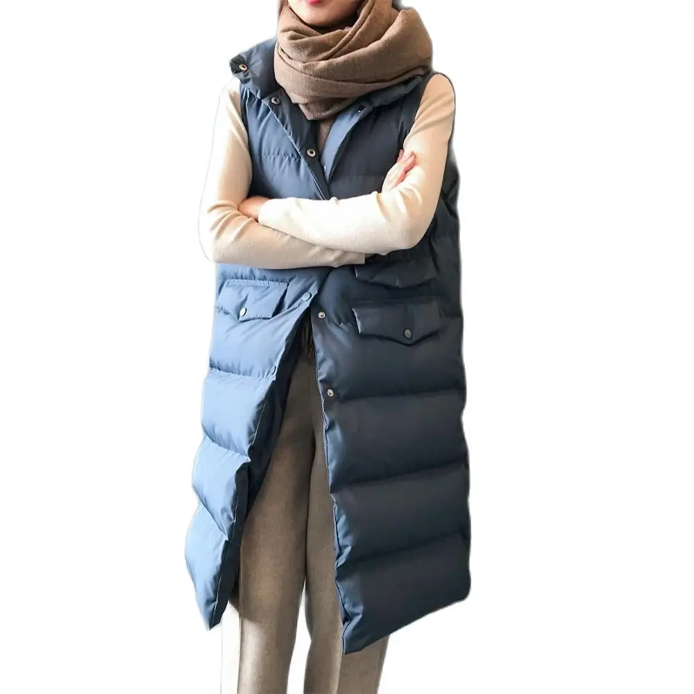 

New Autumn Winter Cotton Vest Ladies Casual Waistcoat Female Sleeveless Long Vest Jacket Slim Fit Warm Simple Coats Womens