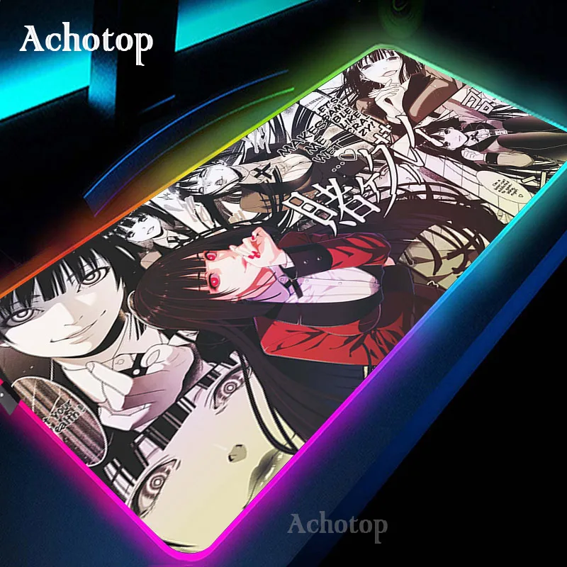 

Коврик для компьютерной клавиатуры с аниме Kakegurui Yumeko Jabami Rgb, большой светодиодный светящийся коврик для мыши, игровой светящийся Коврик Для ...