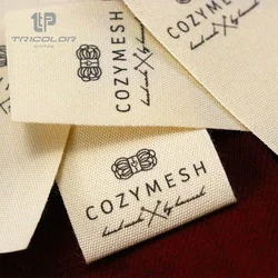 30*60mm Customized Pattern Cotton Label Custom Brand Label Custom Clothing Label Cotton Ribbon Label Washable cream color Label