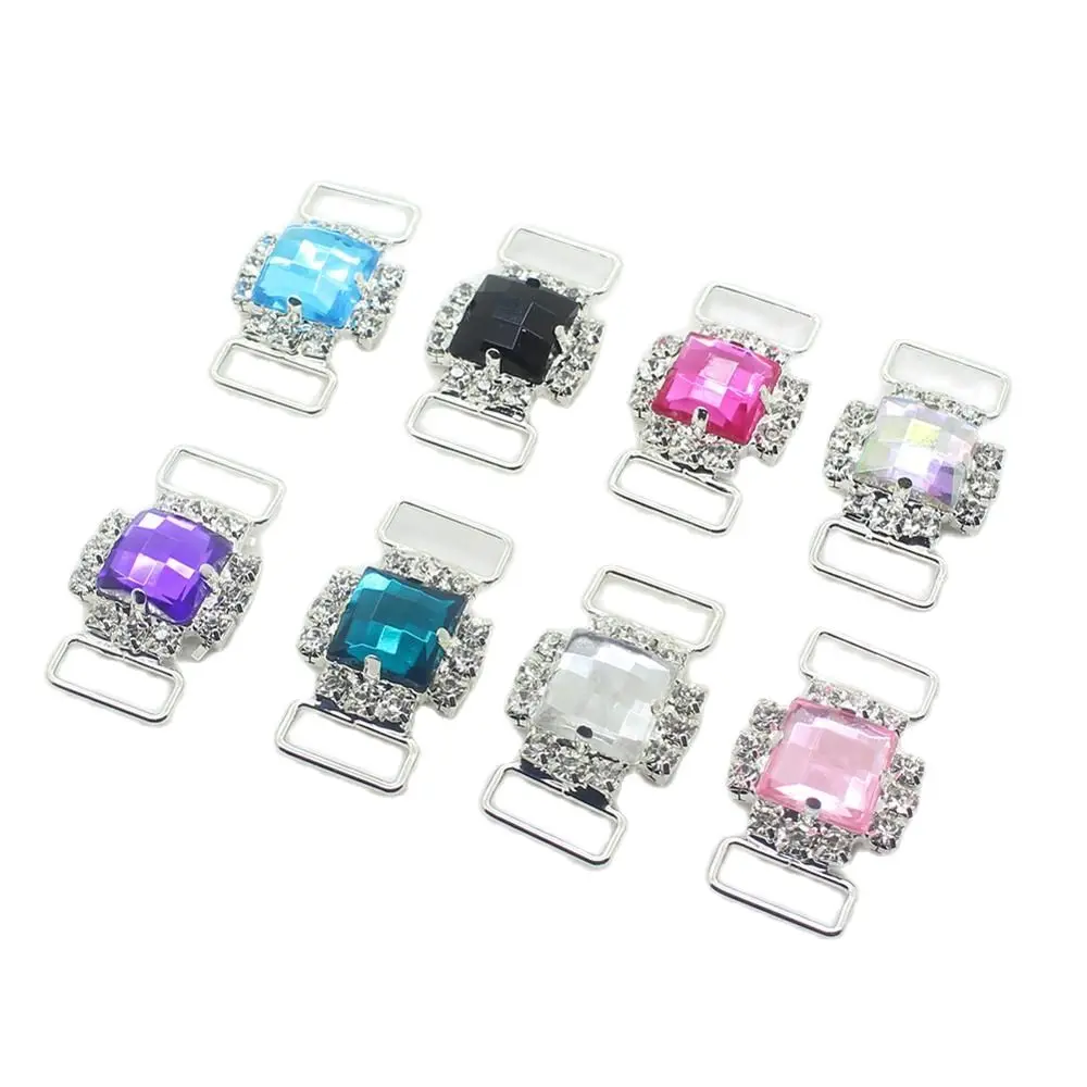 ZMASEY Metal Bikini Buckles 10Pcs/Lot Mix Color Sewing Rhinestone Bikini Connectors Buckle For Swimming Wear Decoration