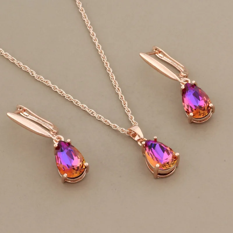 Jewelry Trend Luxury Sets Water Dangle Earrings And Pendants Necklaces Sets Colourful Jewelry Set Fashion Wedding 2022