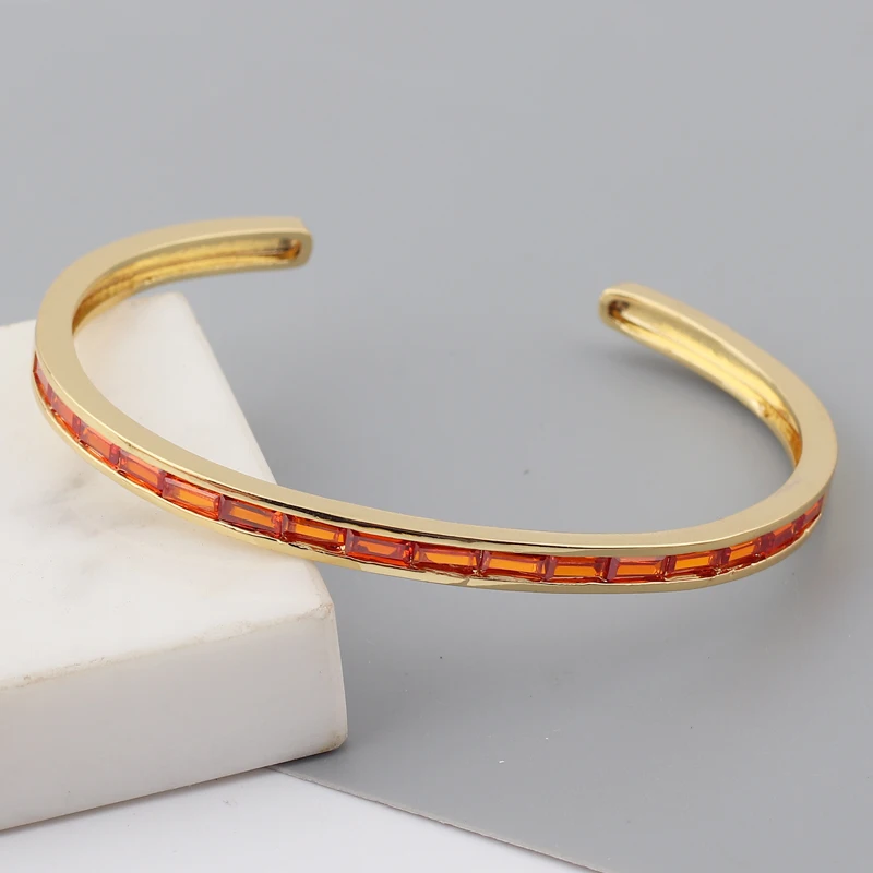 New Arrival Luxury Stackable Statement Gold Bangle for Women Wedding Cubic Zircon Crystal CZ Gold Plated Bracelets Gifts