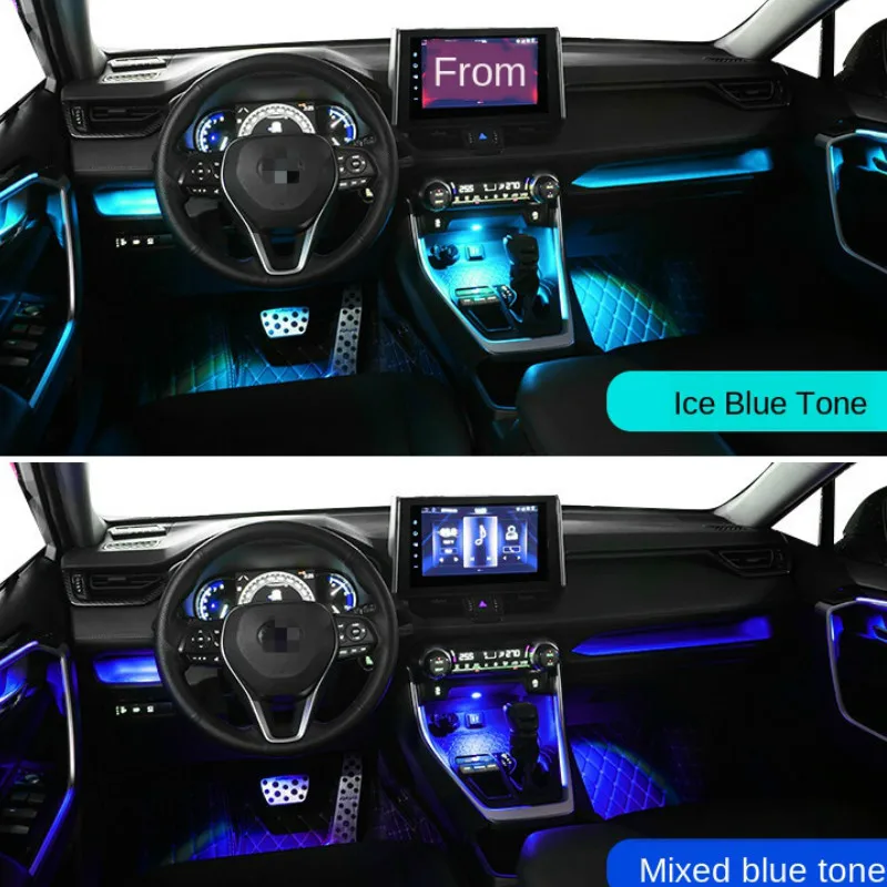 Door Bowl Atmosphere Light For Toyota RAV4 2020 Interior LED Blue Decoration Door Bowl Handle Frame Light For Toyota RAV4 2020