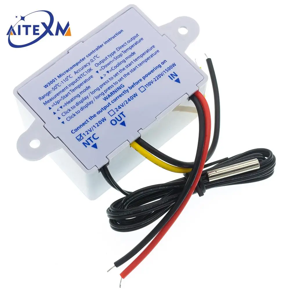 XH-W3001 10A 12V 24V 110V 220V AC Digital LED Temperature Controller For Incubator Cooling Heating Switch Thermostat NTC Sensor