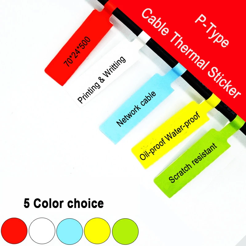 휴대용 열 케이블 라벨 스티커, P 타입 통신 네트워크 섬유 전선 스티커, 72x24mm, 30x35mm