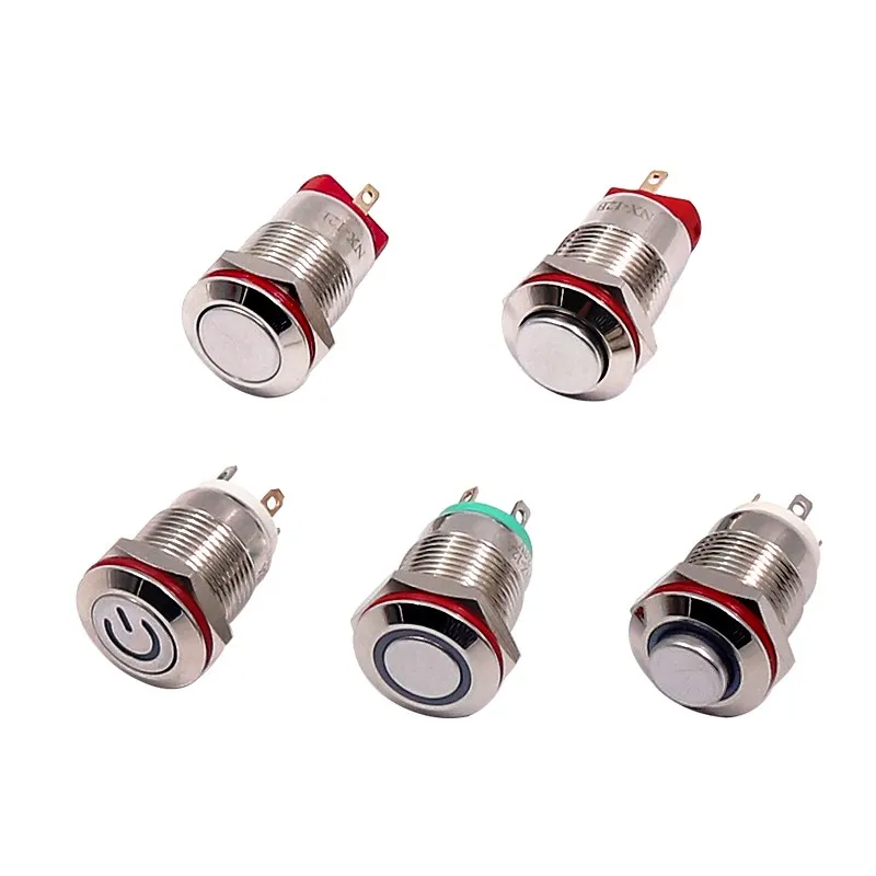 1PC LED Bulb Night Light Button Switch 12mm Instantaneous Latching Flat Metal Switch Waterproof Wholesale