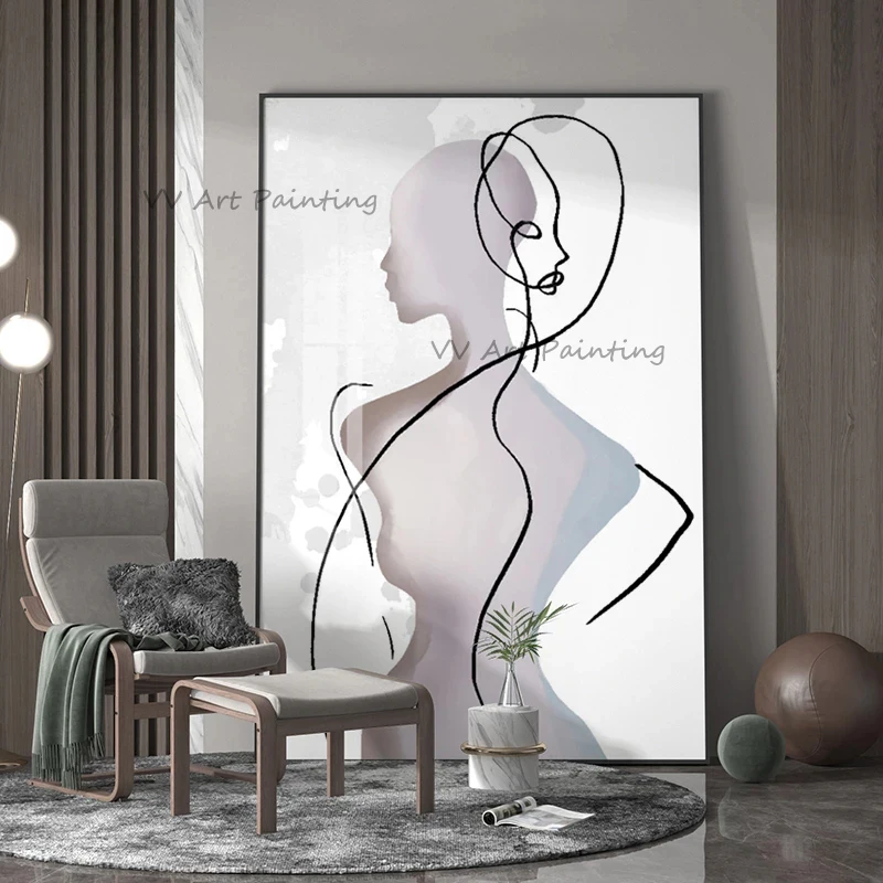 

The Body Handmade Woman Canvas Paintings Simple Flowing Wall Art Color Line Wall Picture for Living Room Tableaux Figure Decor