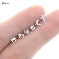 2Pcs 16G 6/8mm Rod New Footprint Rabbit Cross Nose Stud Labret Lip Tragus Piercing Helix Earrings Nose Ring Conch Ear Jewelry