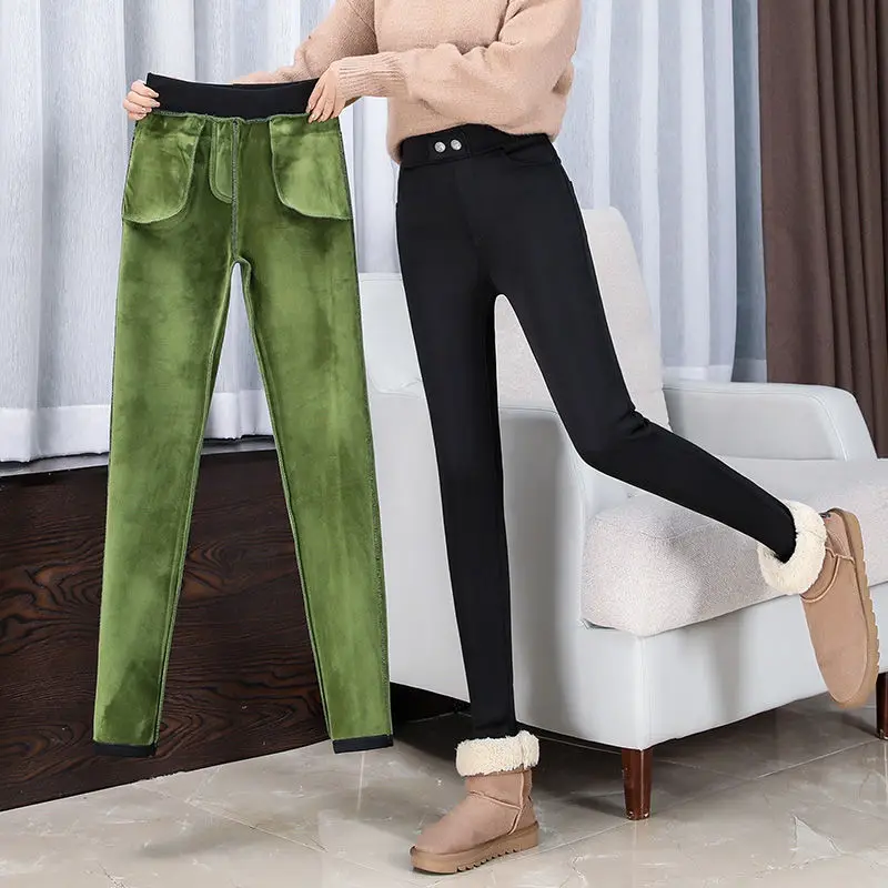 Shea Màu Dưỡng Ẩm Quần Nỉ Dày Quần Legging Nữ Ngoài Mặc Mùa Thu Đông Mới Đen Lưng Cao Legging