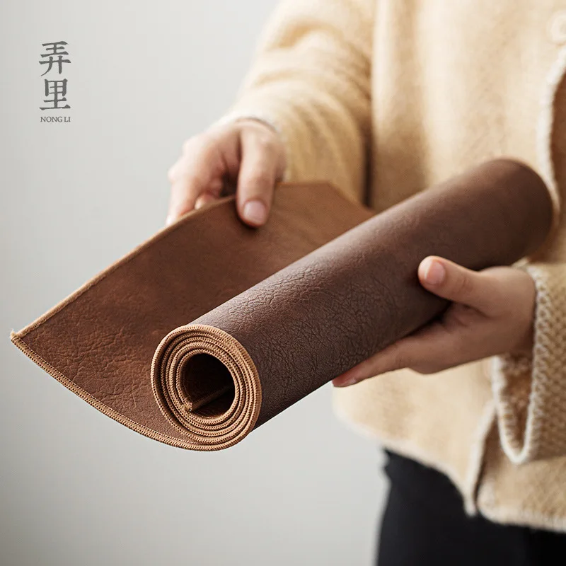 Leather Tea Mat Double-Sided Leather Modern Home Table Runner Zen Tea Mat Japanese Dry Pour Tea Ceremony Utensils Tea Napkin