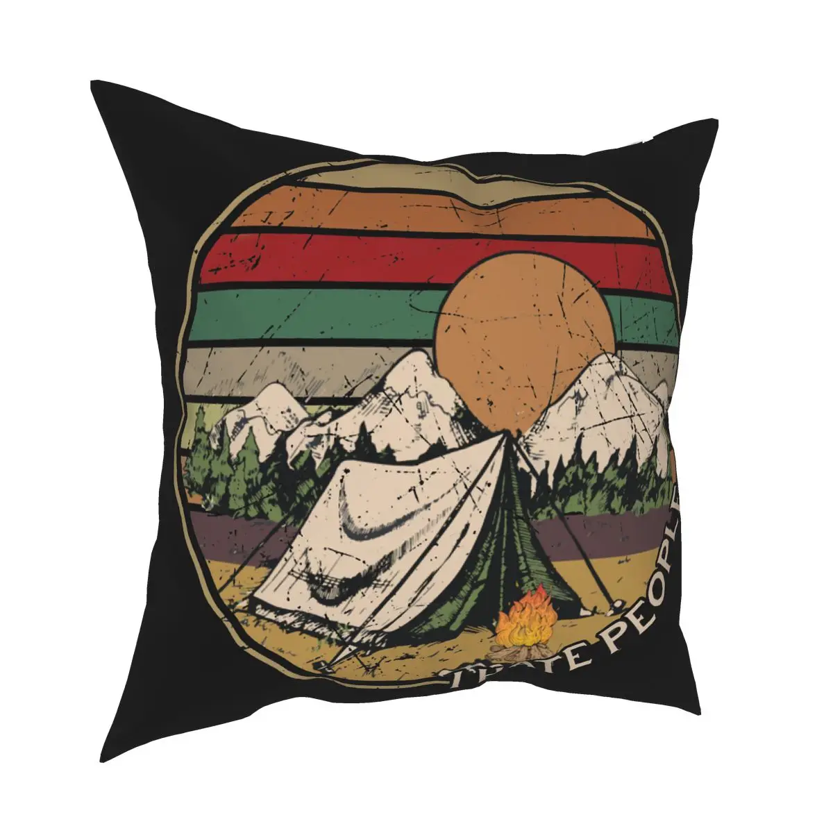 

Love Camping I Hate People Vintage Pillowcase Home Decorative Camping Hiking Cushion Cover Throw Pillow for Sofa