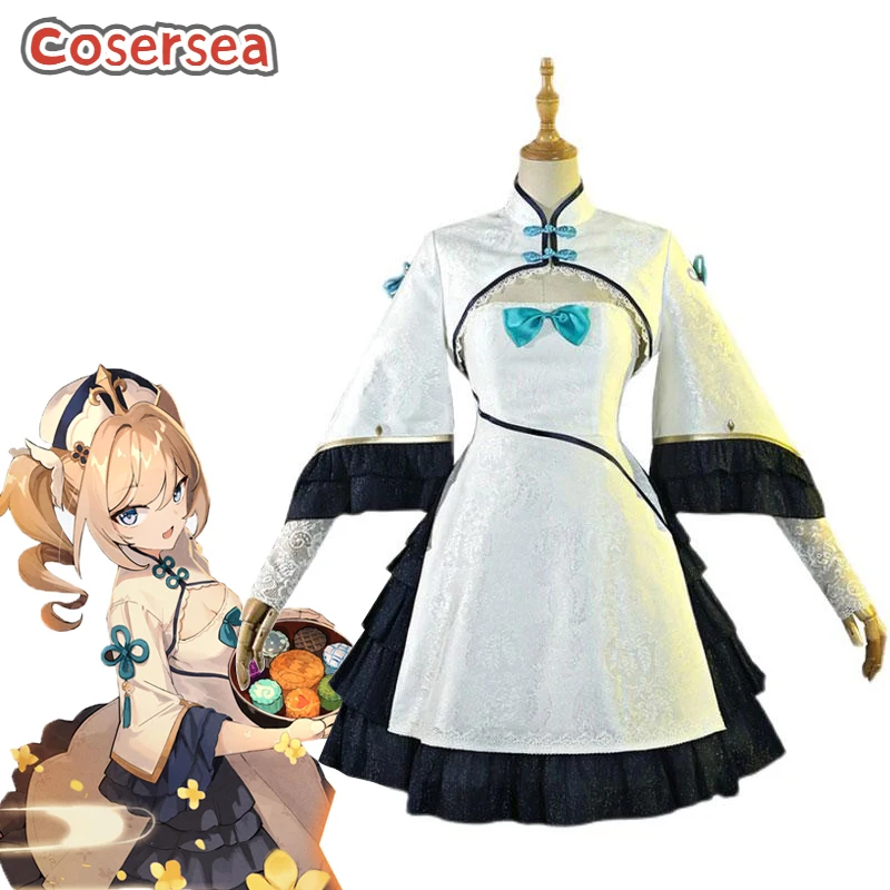 

Cosersea Game Genshin Impact Barbara Cheongsam Cosplay Costume Women White Dress Halloween Suit Outfit Fullset Suit With Hat