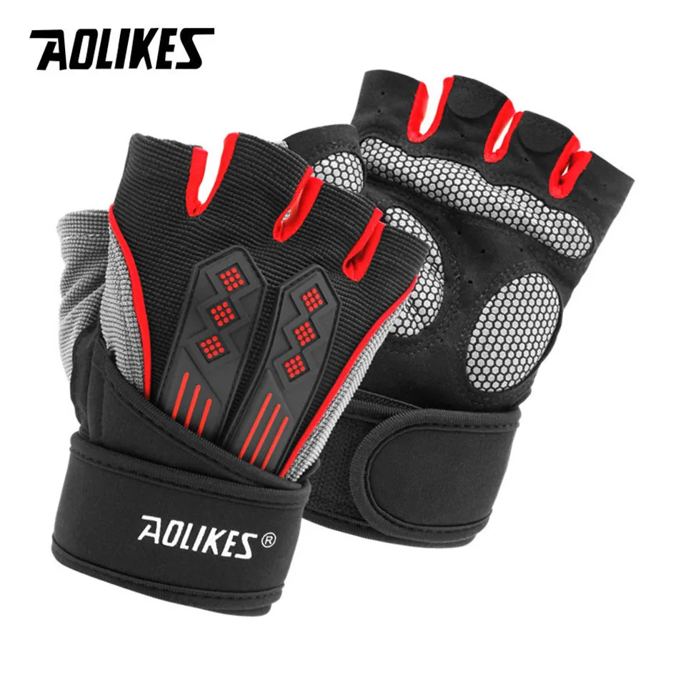 AOLIKES Shockproof Pad Cycling Gloves Half Finger Sport Gloves Men Women Summer Bicycle Gym Fitness Gloves MTB Bike Gloves