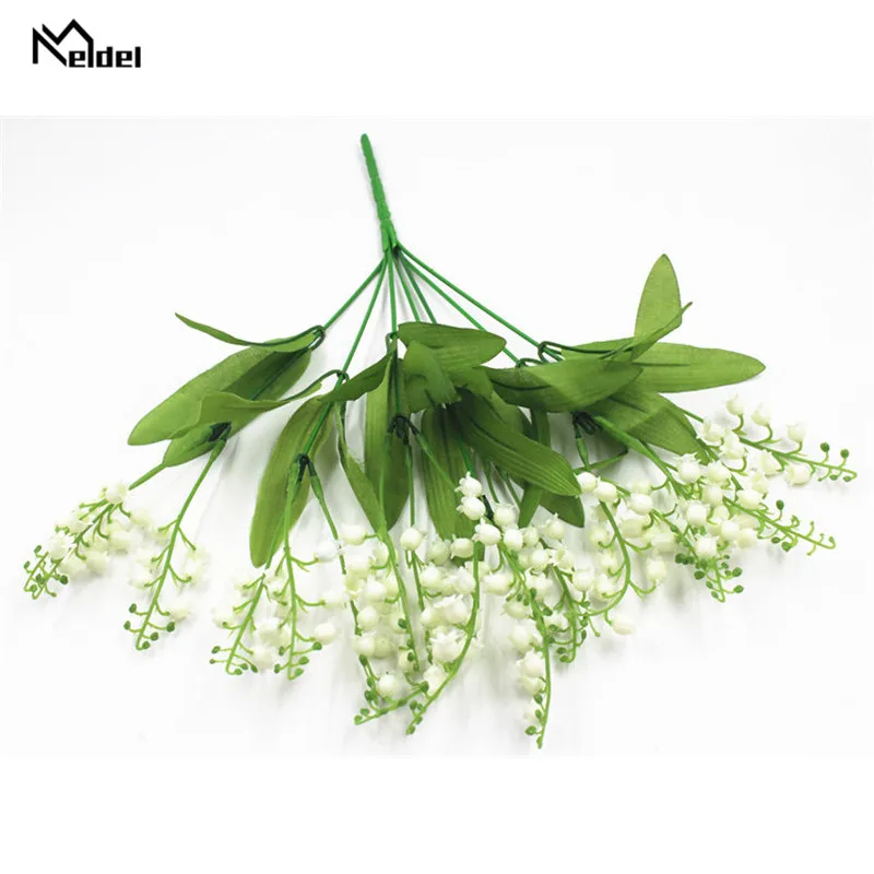 7 Branches Mini Fake Plants Artificial Valley Lily Flower Plastic Lily Flowers Bunch for Home Garden Party Wedding Decor Plants