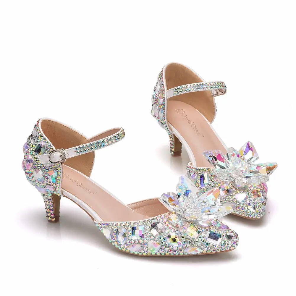 Bride Wedding Shoes Fashion Rhinestone stiletto sandals Shoes Woman Ankle Strap Party Dress Sandals Open Toe High Heels Pumps