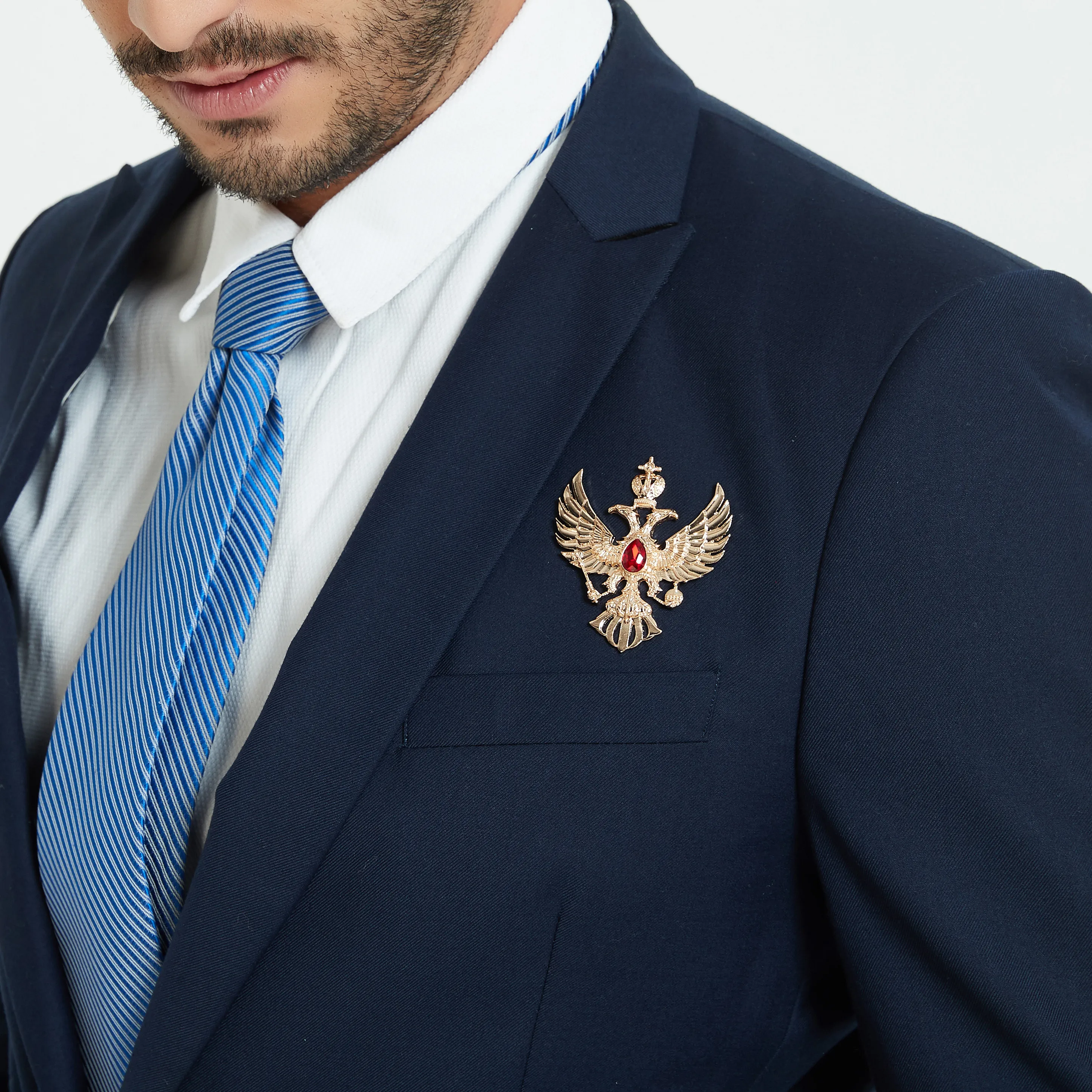 Russia Double Head Eagle Badges Plating Gold Brooch Pins With Gem Clothes Decoration