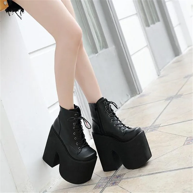 Large size shoes  fashion new hate sky high 17 cm stage DJ performance women same nightclub coarse heel boots 43