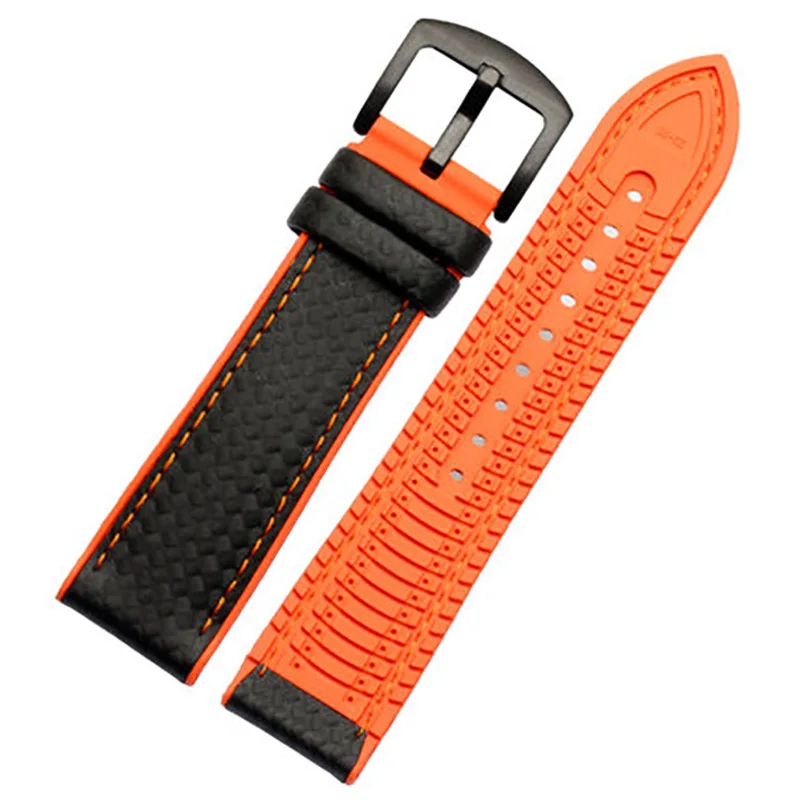 Silicone Carbon Fibre Strap Waterproof Watchband for Omega Speed Master Rubber Replacement Men Bracelet Band 18mm 20mm 22mm 24mm